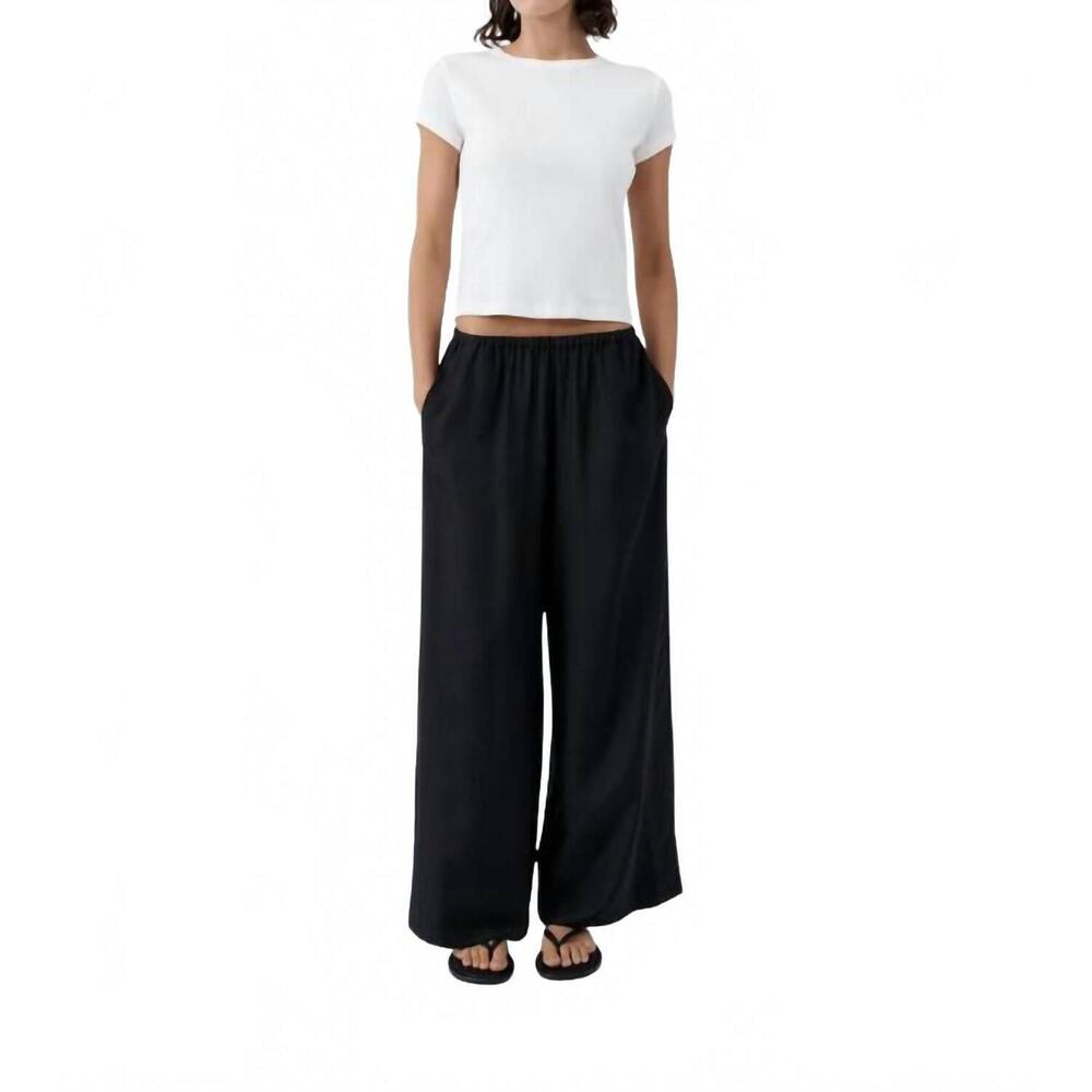 NEW ST. AGNI wide-leg grid relaxed pants in black